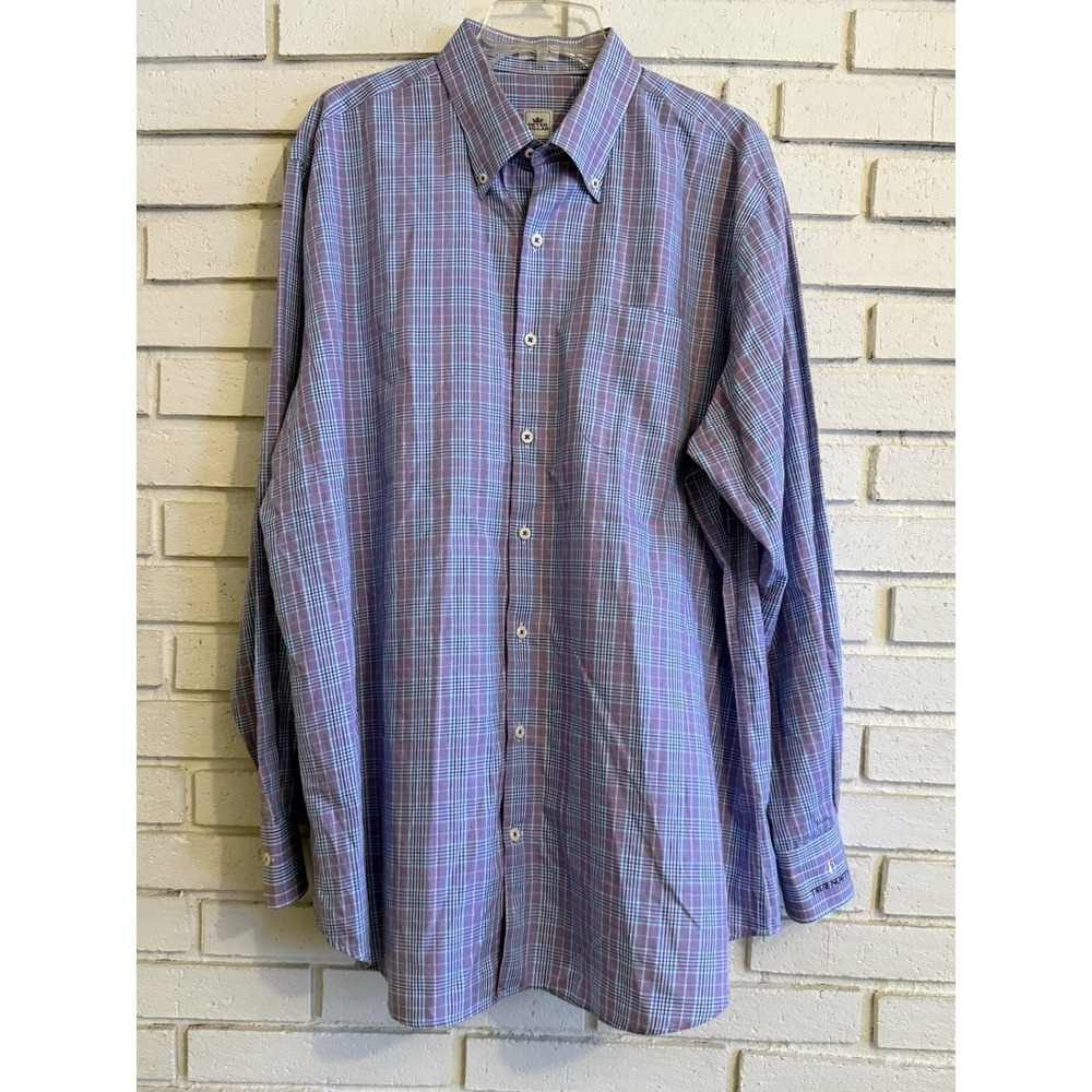 Peter Millar Shirt Mens Sz XL Check Long Sleeve Cotton Button Down True North